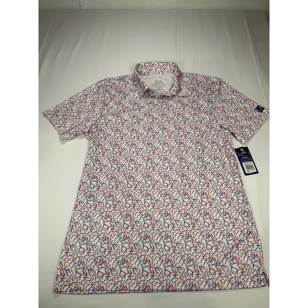 Huk Pursuit Printed Polo Mens Medium White Red Blue Fishing Shirt H1200634-621